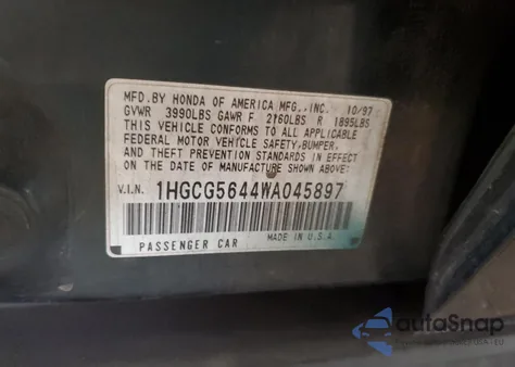 1998 Honda Accord Lx из США, поврежденный, VIN 1HGCG5644WA045897